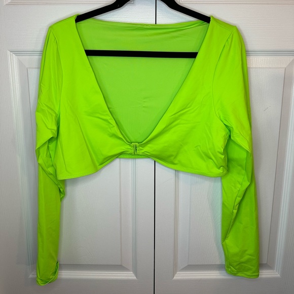 SKIMS Long Sleeve Swim Shrug Top Neon Green Sz.2X NWOT - Picture 5 of 8